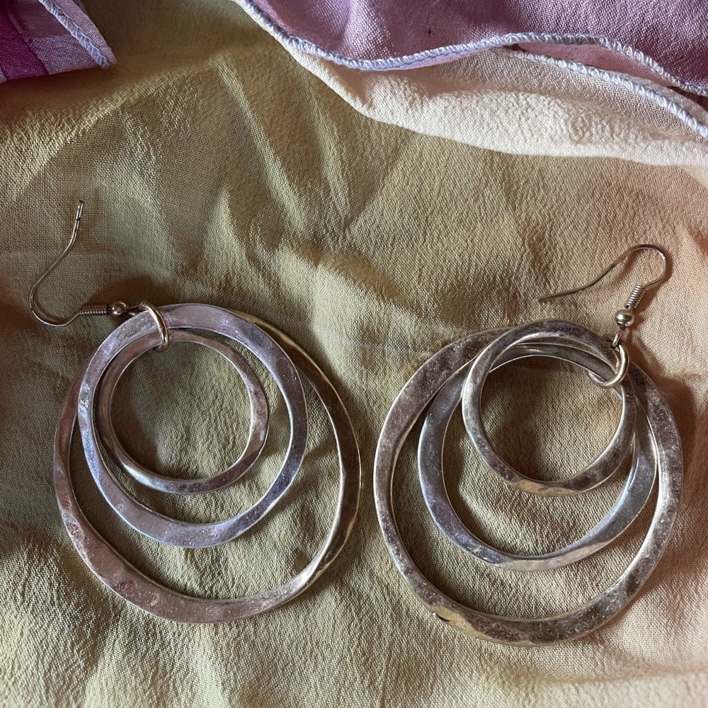 Pretty Silver and Gold Hammered Hoop Earrings